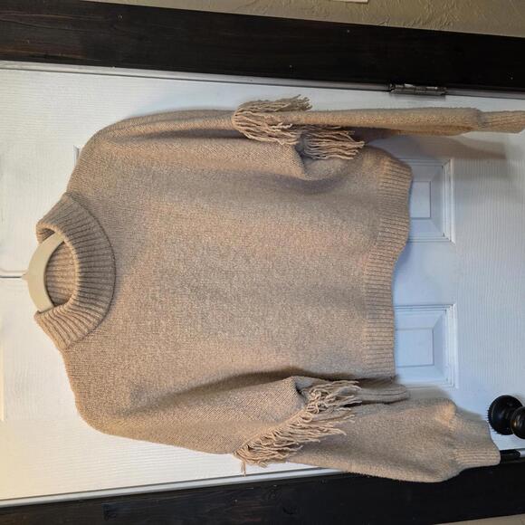 Happily Grey Sweaters - Happily Grey Women's Tan Turtleneck Cropped Sweater w/ Fringe Detail- size Large